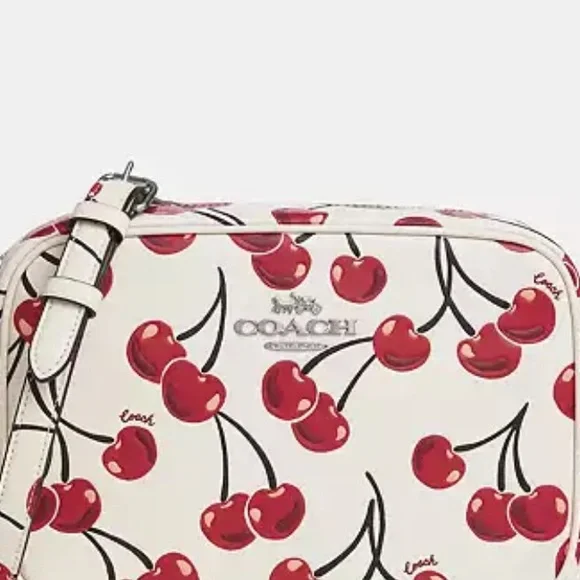 Coach Jamie Camera Bag In Smooth Leather Cherry Print Purse Crossbody NWOT - Picture 4 of 11